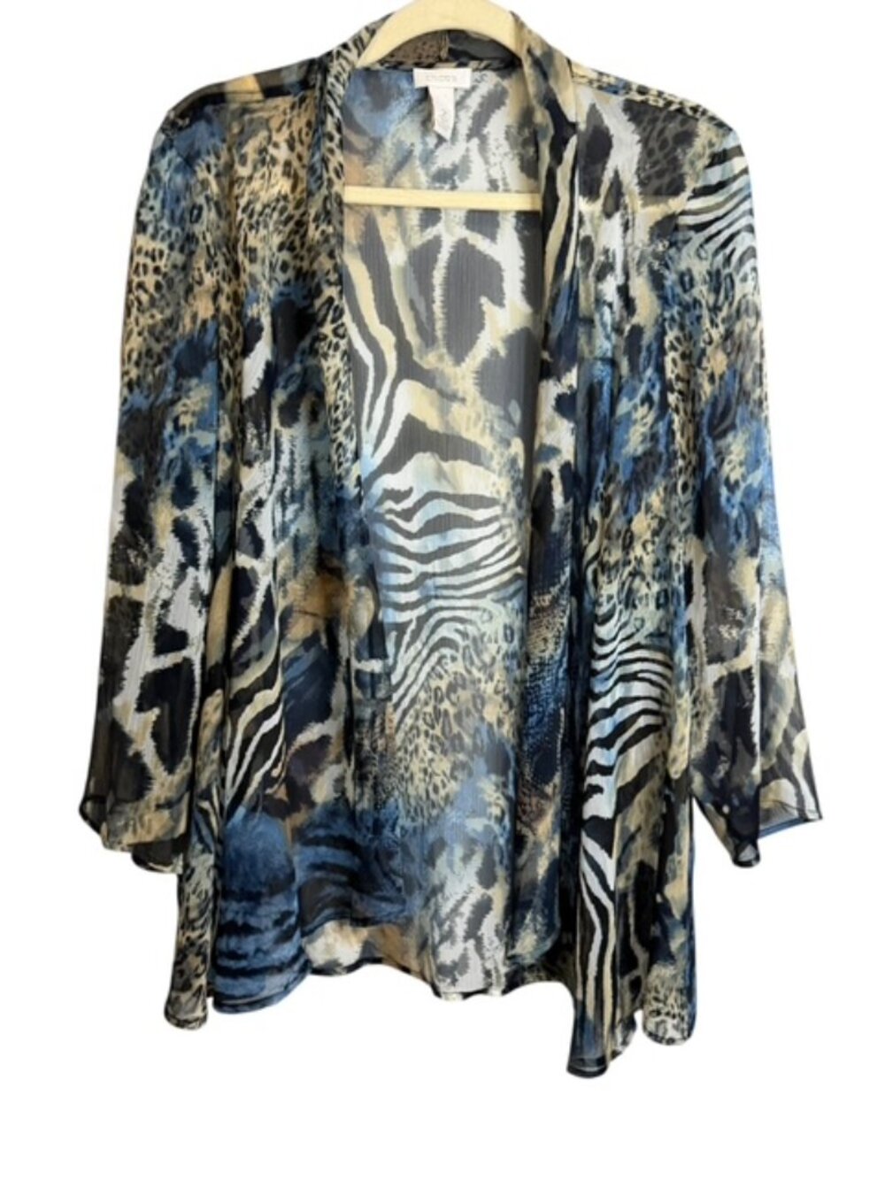 Chico's Jacket Women's Large Animal Print Lightweight Sheer Open Front Chicos 2